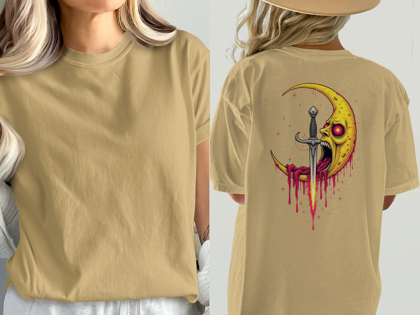 Yellow T-shirt with Unique Moon and Sword Design product type