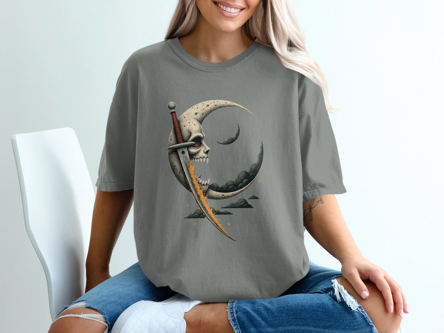 Moon Skull and Sword Graphic T-Shirt product