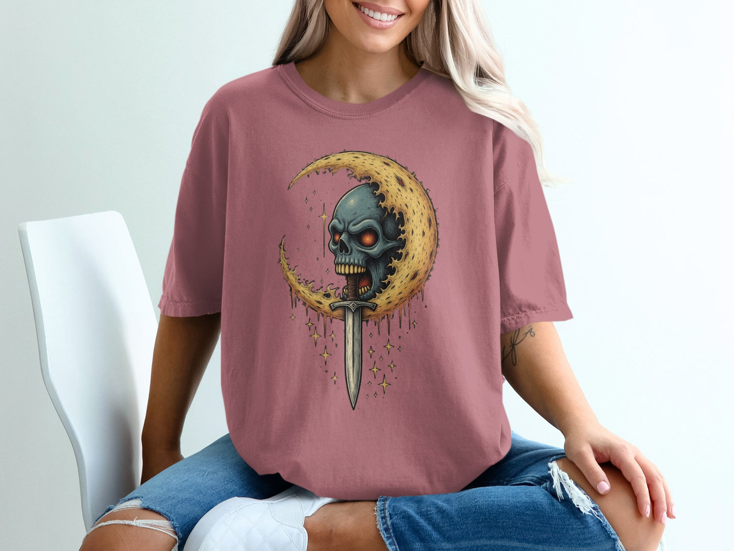 Gothic Skull Moon and Dagger Graphic Tee product