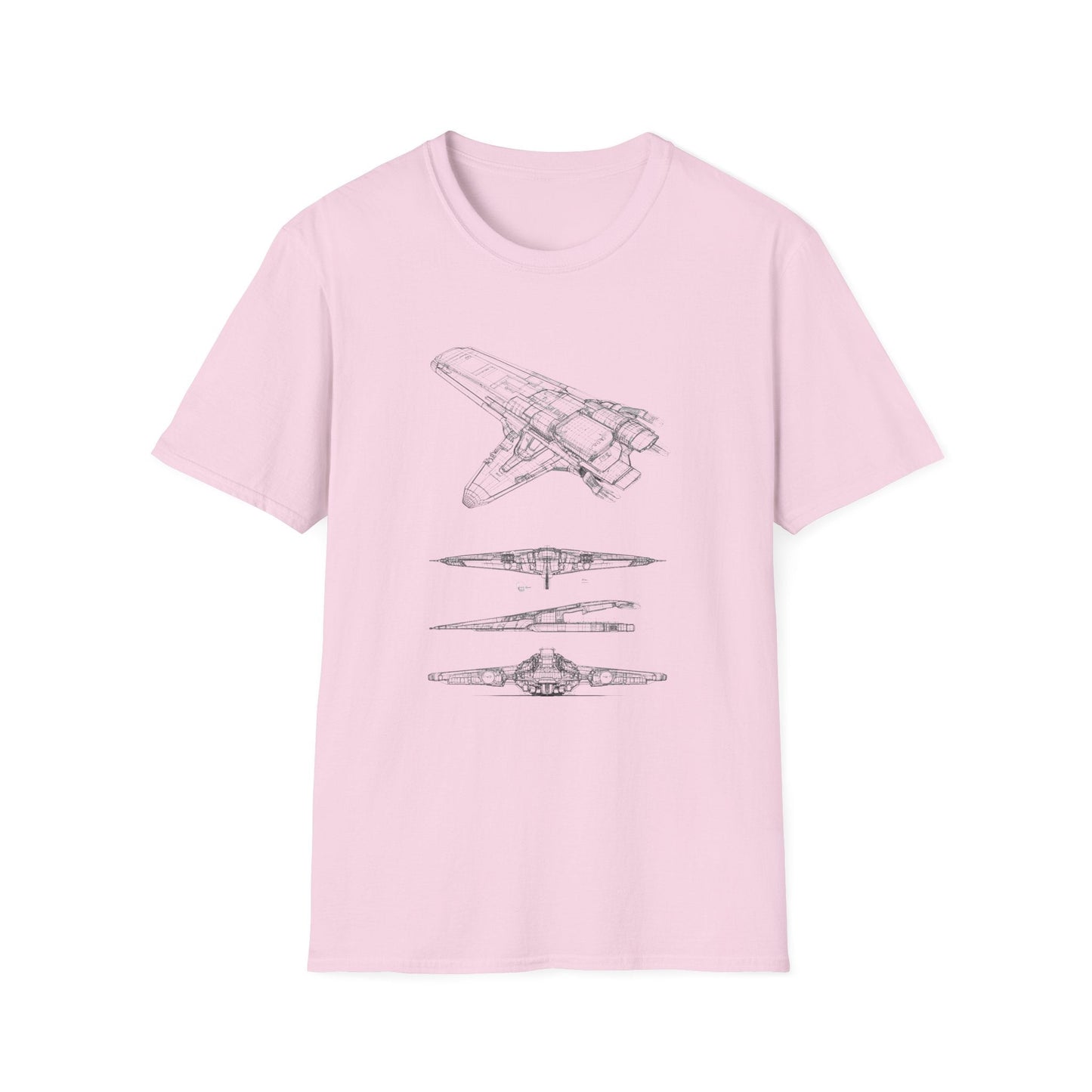 Futuristic Spaceship Graphic Tee - Unisex Softstyle T-Shirt, Space Lover Gift, Sci - Fi Shirt, Casual Everyday Wear, Galaxy Tee - IconVexa