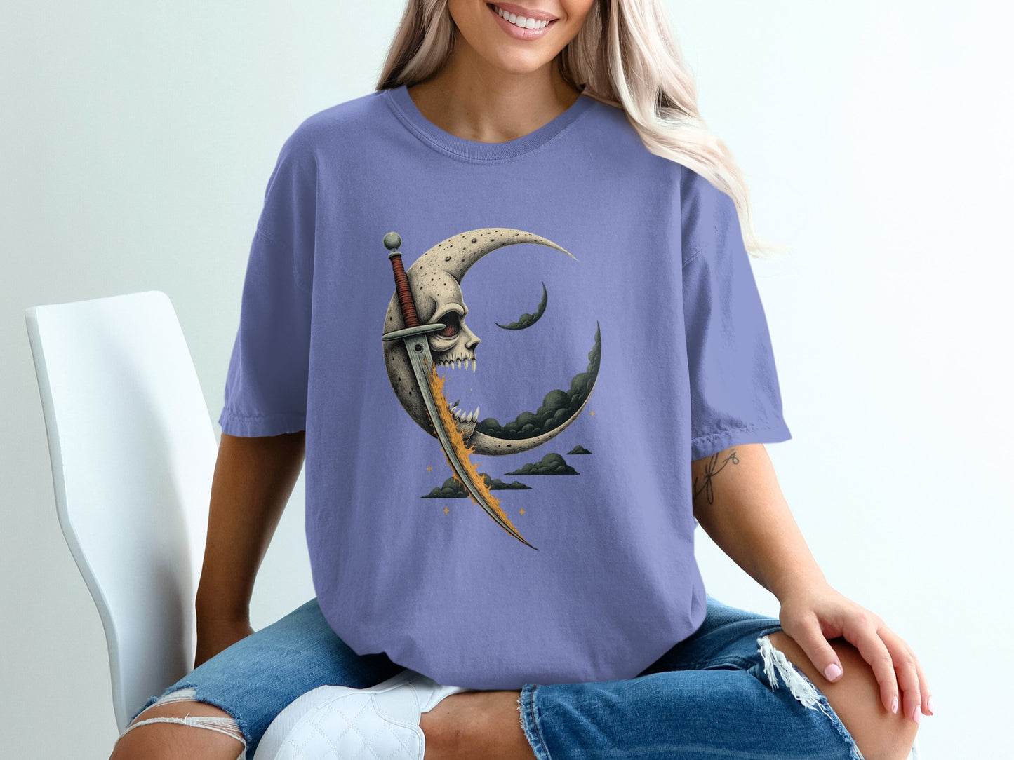 Moon and Skull Sword Graphic Tee Shirt product type