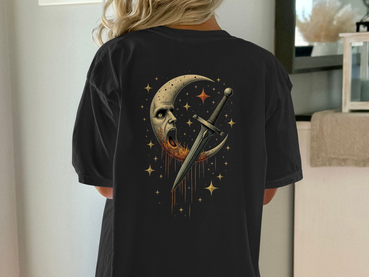 Moon Face Dagger Stars Graphic Design T-shirt product type