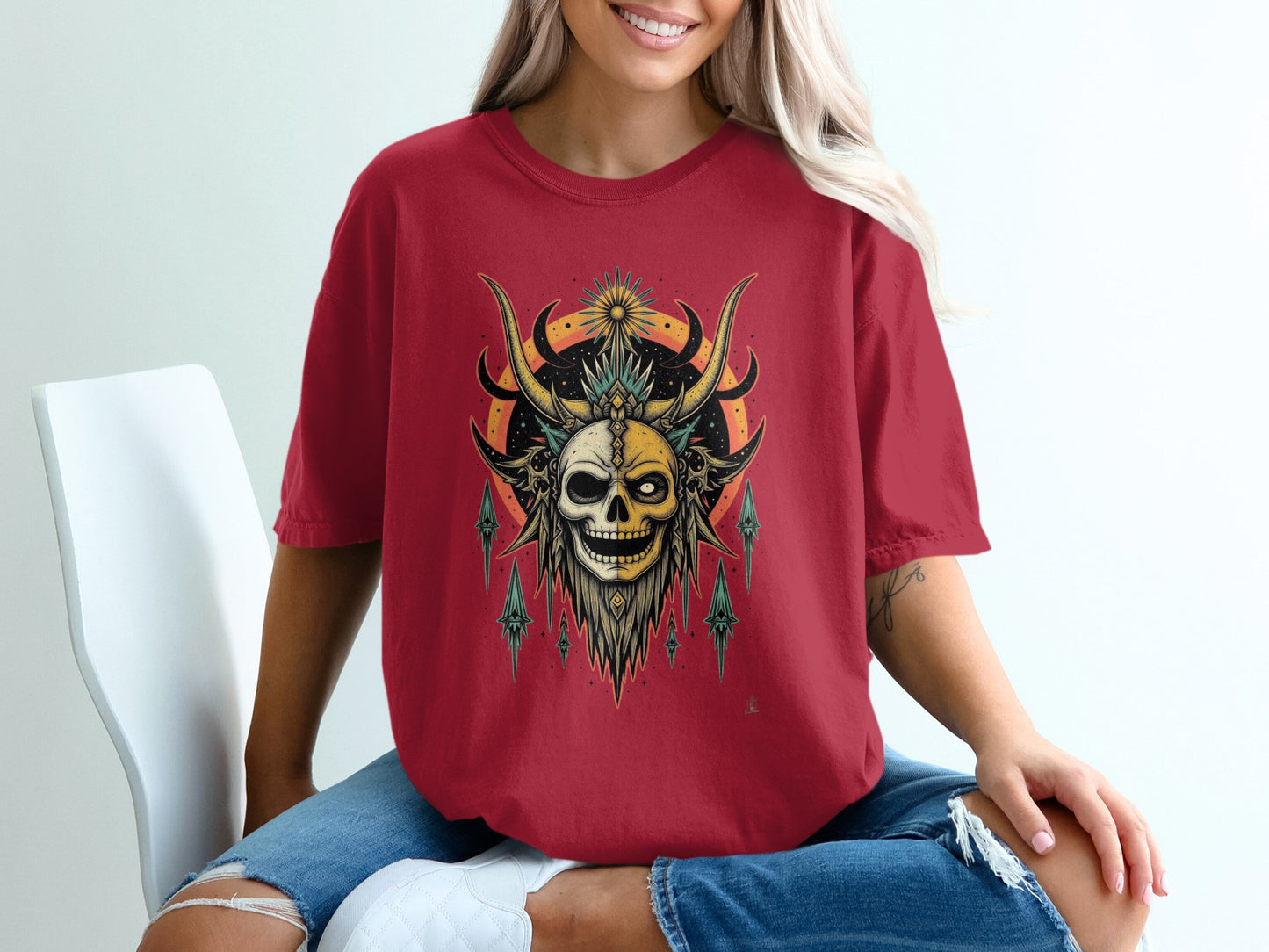 Skull with Tribal Elements Print Casual Shirt product