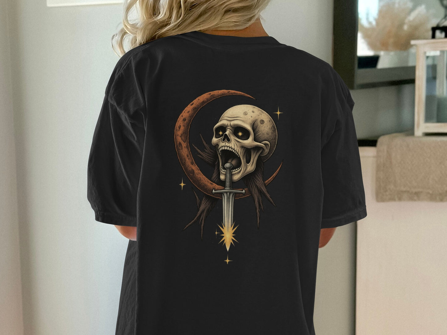 Skull and Moon Graphic Short Sleeve Tee Shirt product