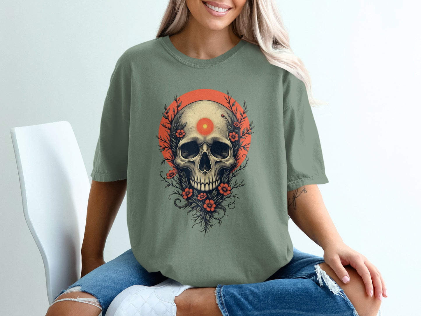 Skull with Floral Design Graphic T-shirt product