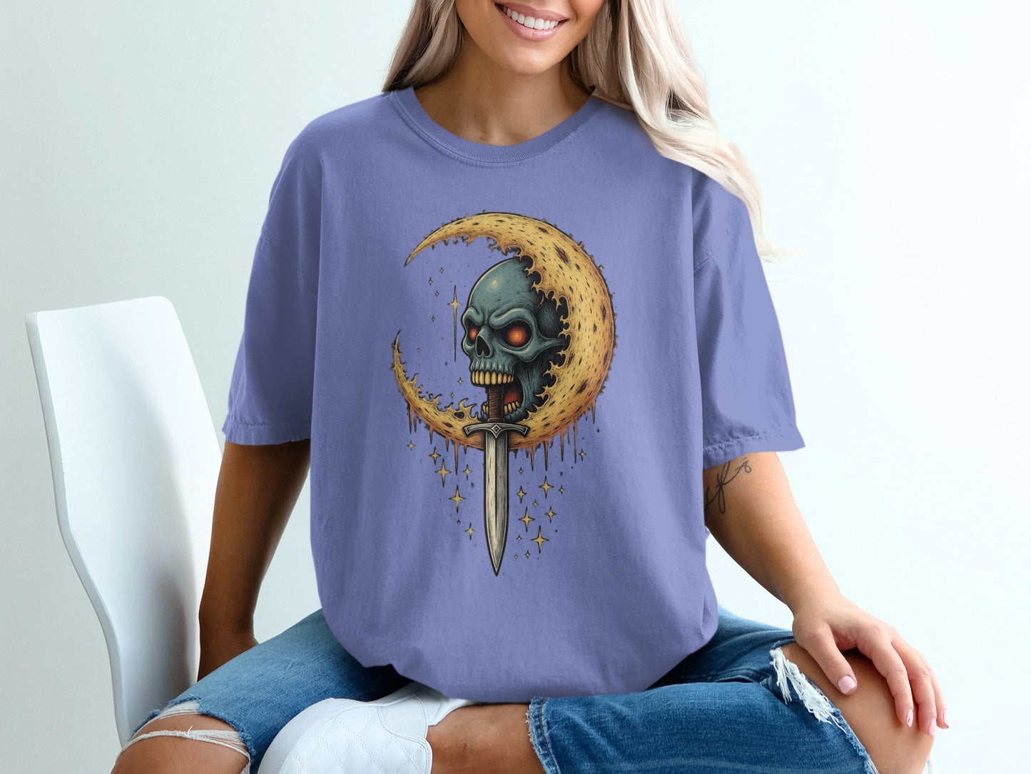 Moon and Skull with Sword Graphic Shirt product type