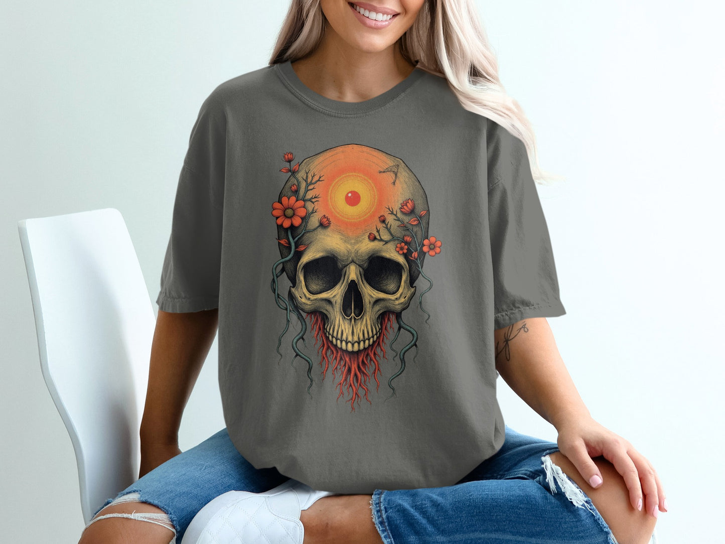 Skull with Floral Accents Graphic T-shirt product