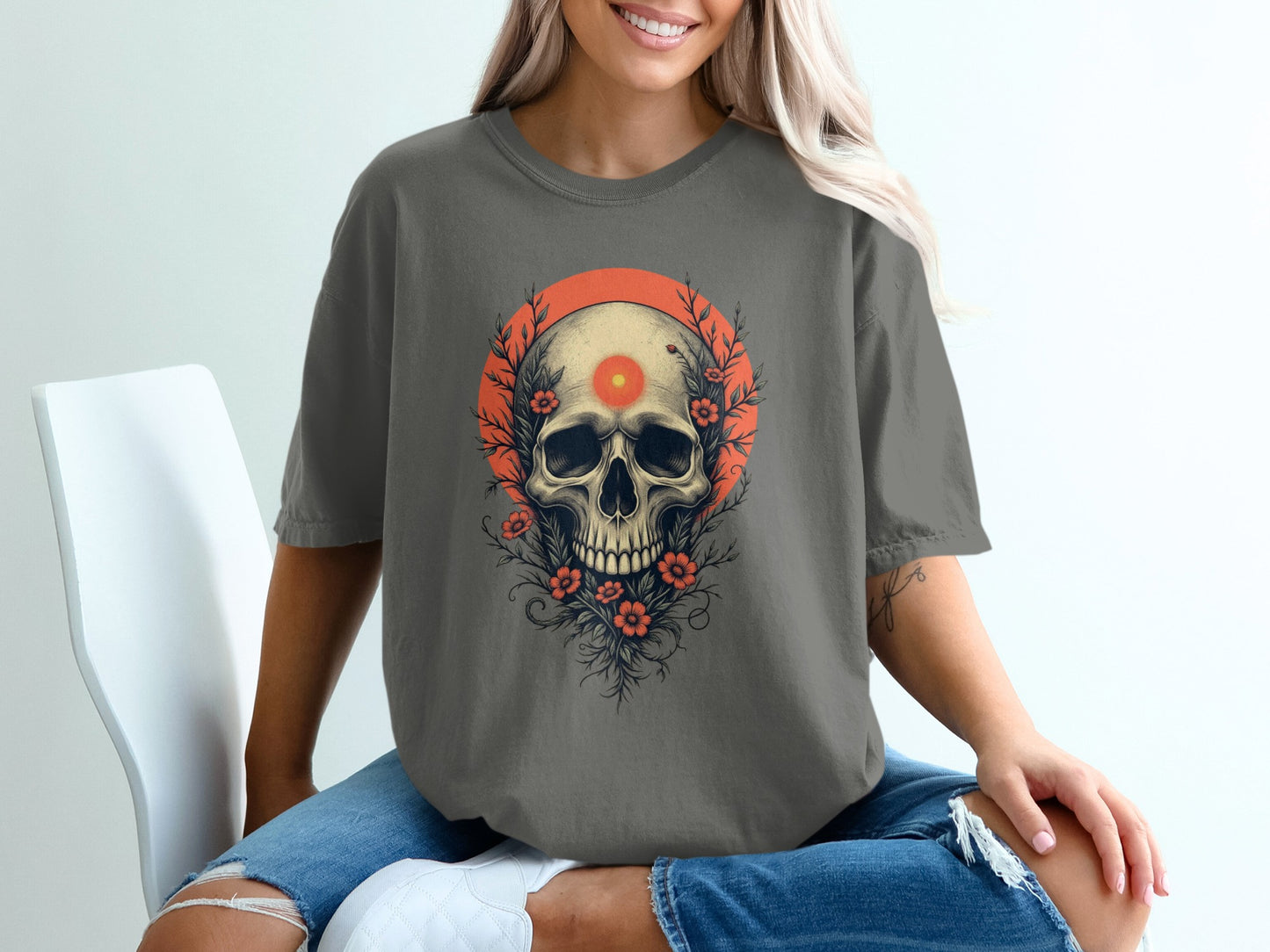 Skull Graphic Tee with Flower Art Design product type