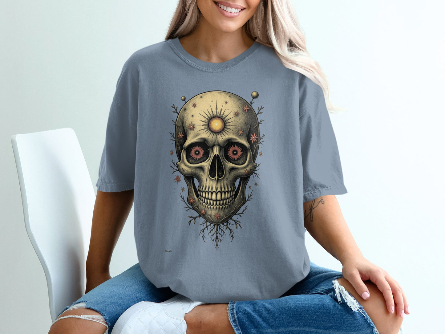 Skull With Sun And Stars Graphic Premium Graphic T-Shirt