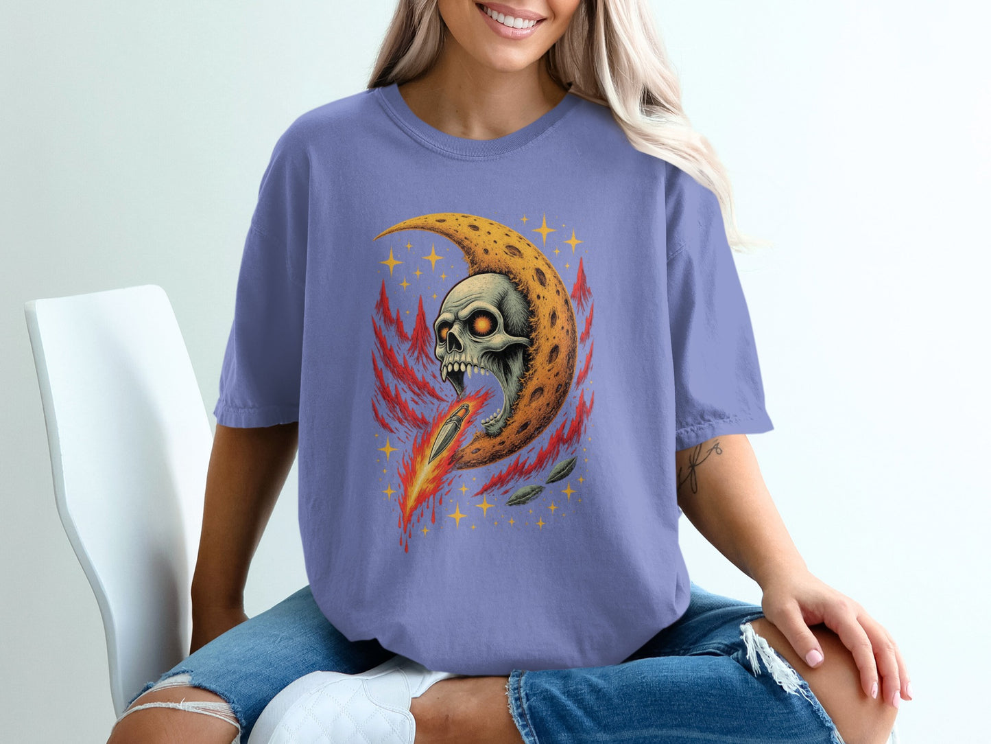 Flaming Skull Moon Graphic Tee Women's product type