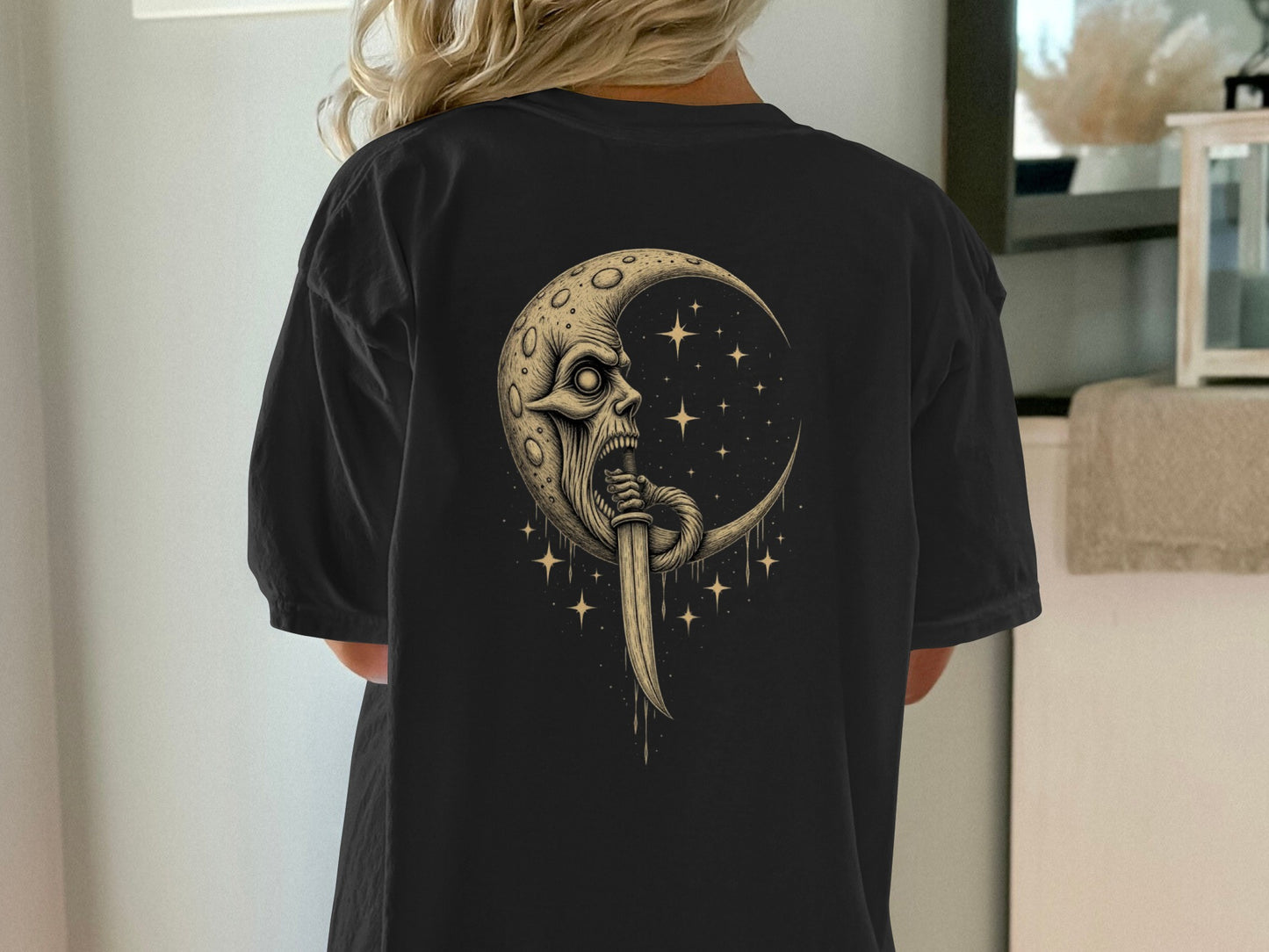 Celestial Skull and Moon Graphic T-Shirt product type
