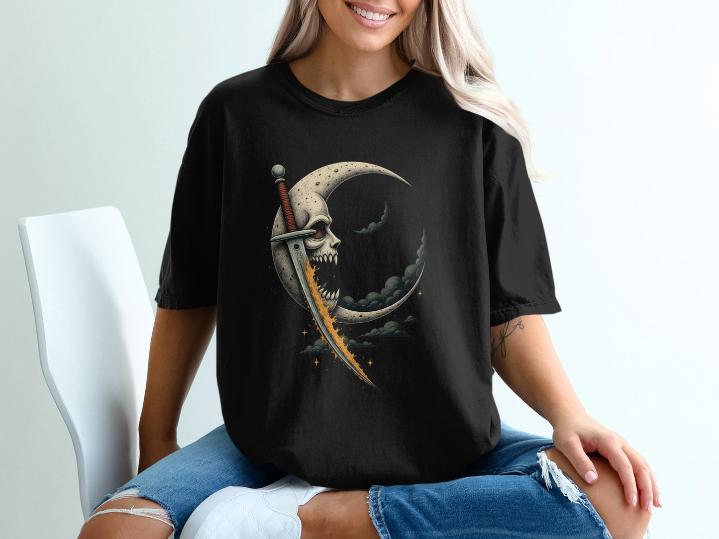 Moon and Skull Sword Graphic Tee Shirt product