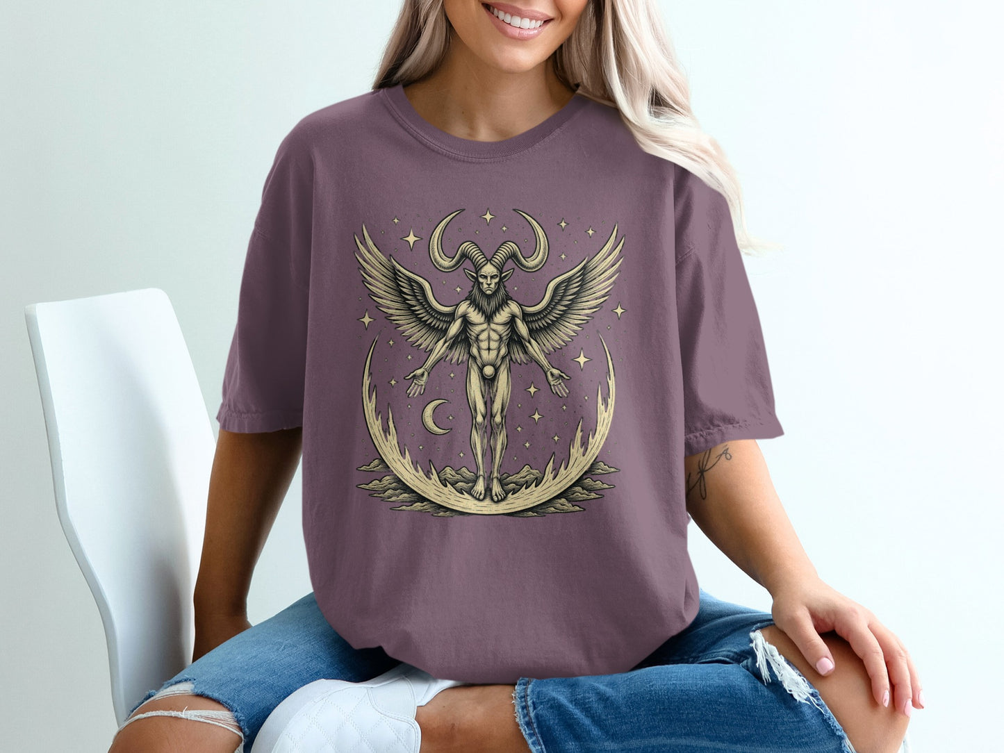 Mystical Winged Horned Deity Graphic Tee Shirt product