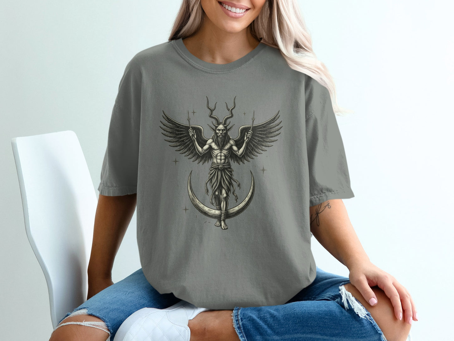 Mystical Winged Creature Graphic Gray Shirt product