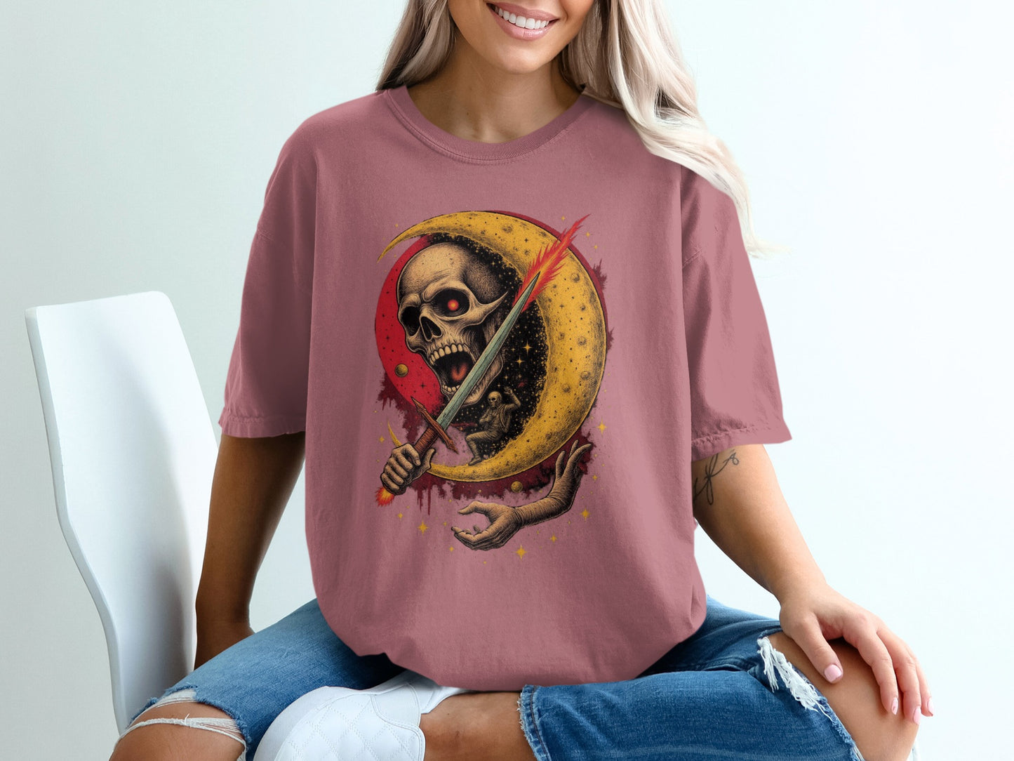 Moon and Skeleton Graphic Oversized T-shirt product type