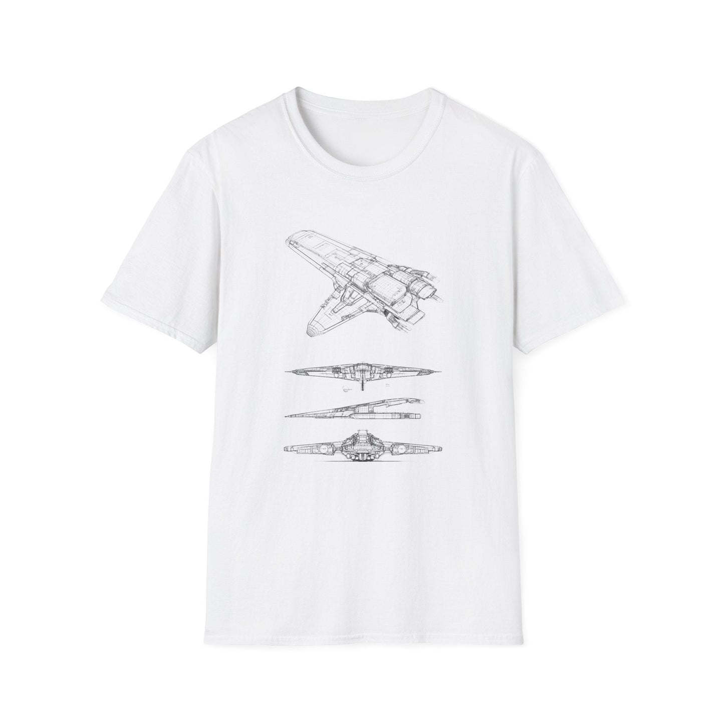 Futuristic Spaceship Graphic Tee - Unisex Softstyle T-Shirt, Space Lover Gift, Sci - Fi Shirt, Casual Everyday Wear, Galaxy Tee - IconVexa