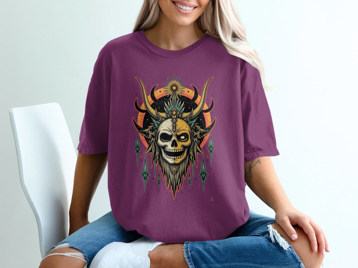 Mystical Skull Design Loose Fit Trendy Shirt product