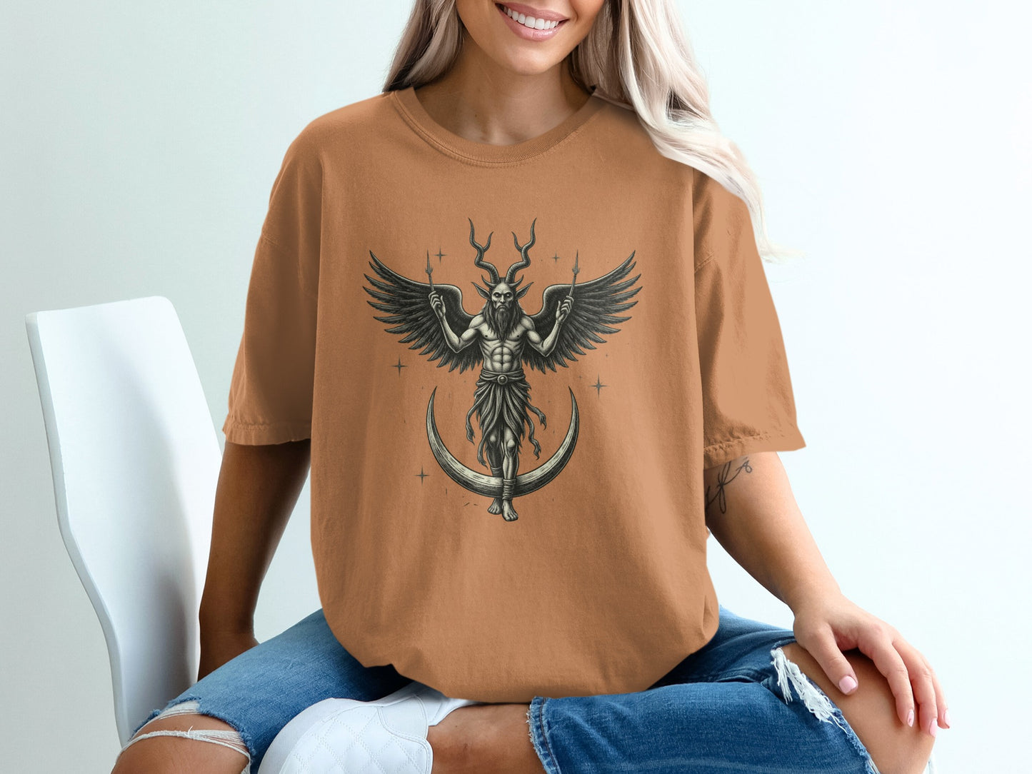 Winged Deity Graphic Print Oversized T-Shirt product