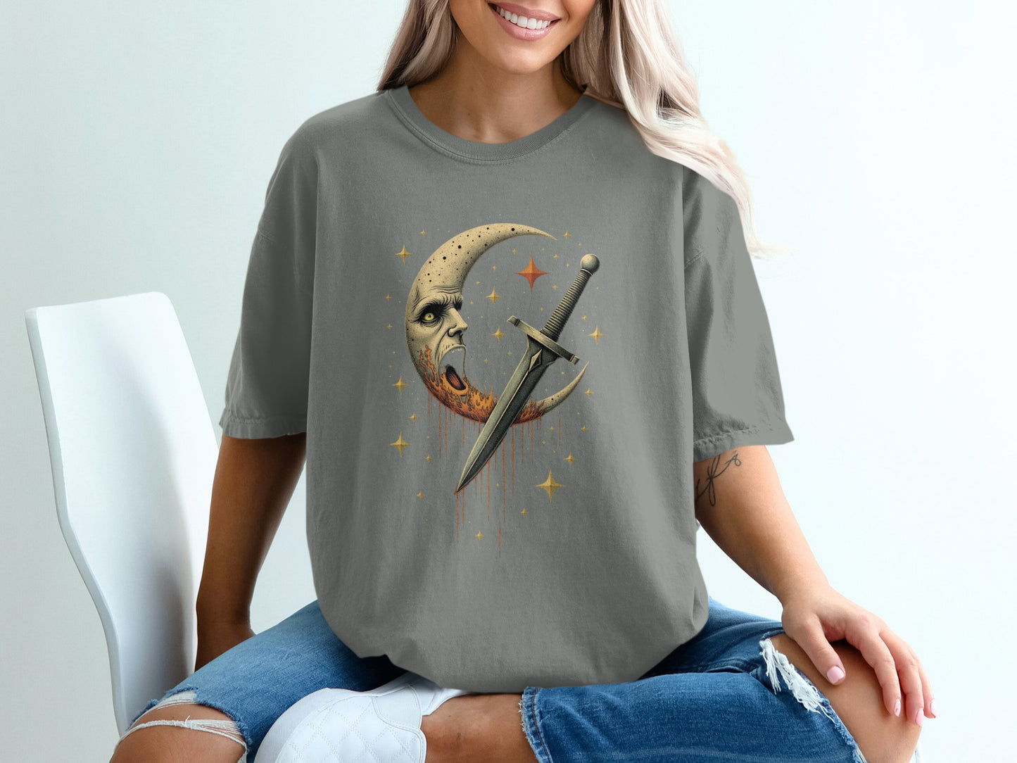 Moon and Dagger Graphic Tee for Unique Style product type