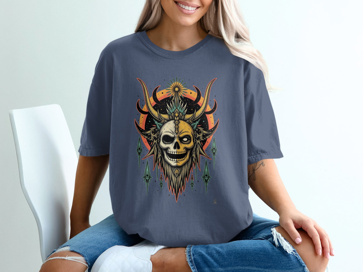 Vibrant Artistic Skull with Orange Accents Shirt product