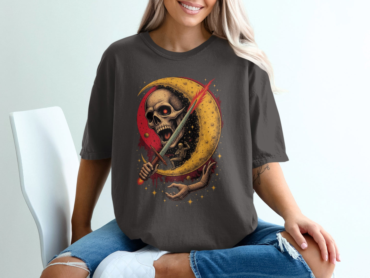 Spooky Grim Reaper with Crescents Sword T-Shirt product