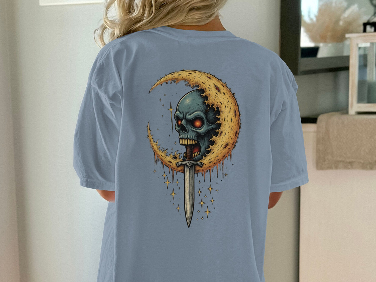 Edgy Skull and Moon Printed Graphic T-Shirt product type