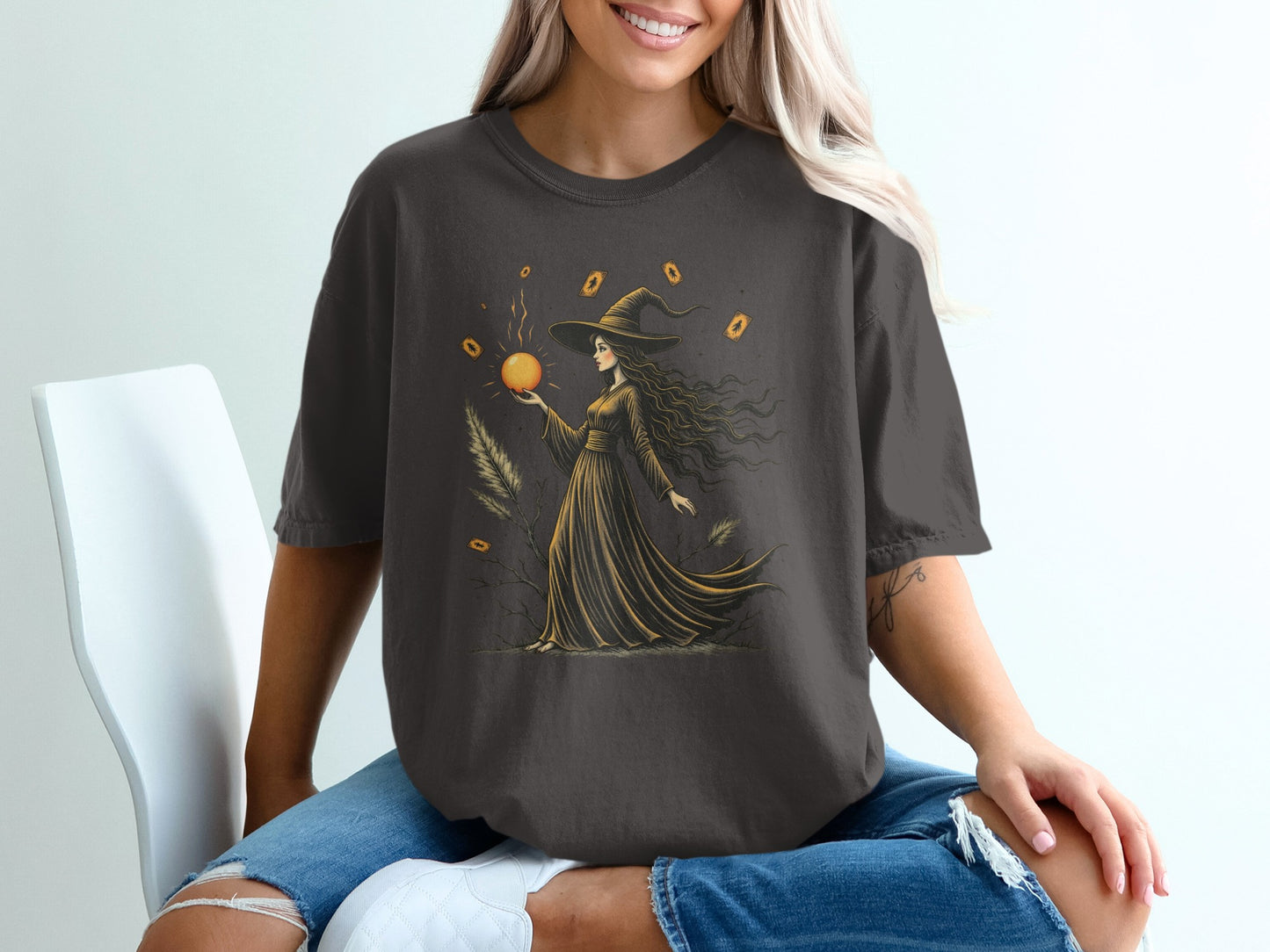 Enchanting Witch Design Grey Short Sleeve Shirt product