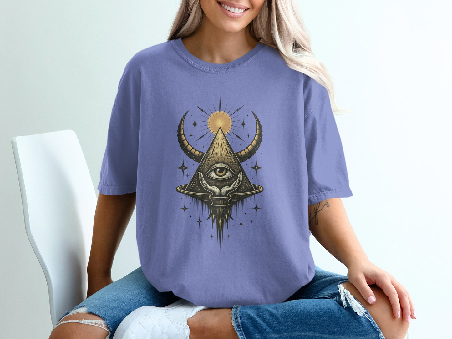 Mystical Eye and Sun Graphic Design T-shirt product