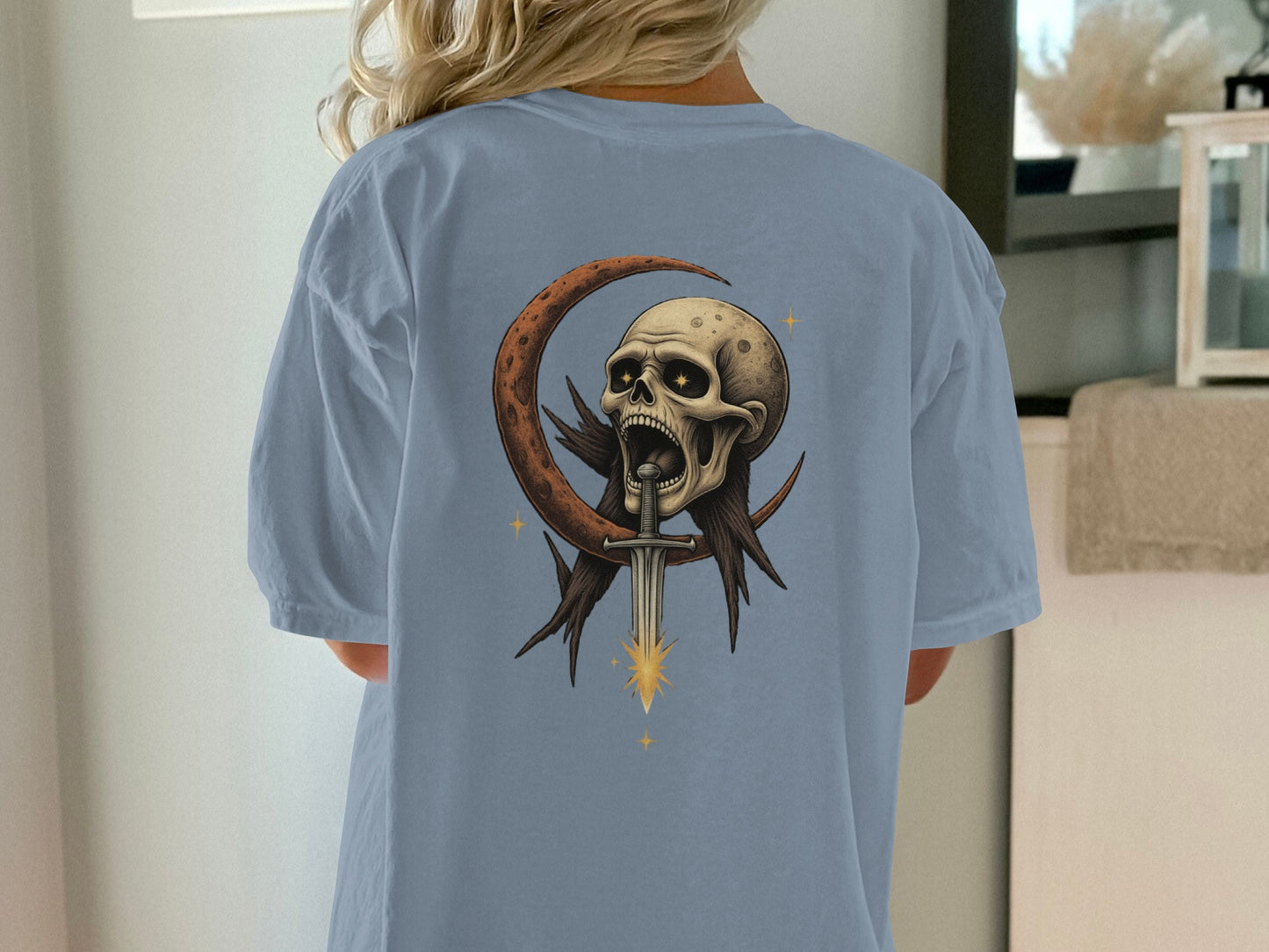 Skull Design on Light Blue Background Shirt product