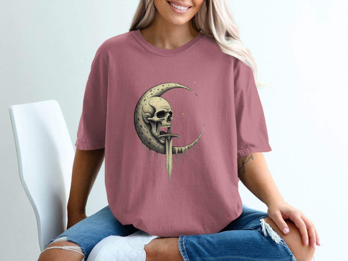Skull Moon Graphic Printed Casual Fashion Top product
