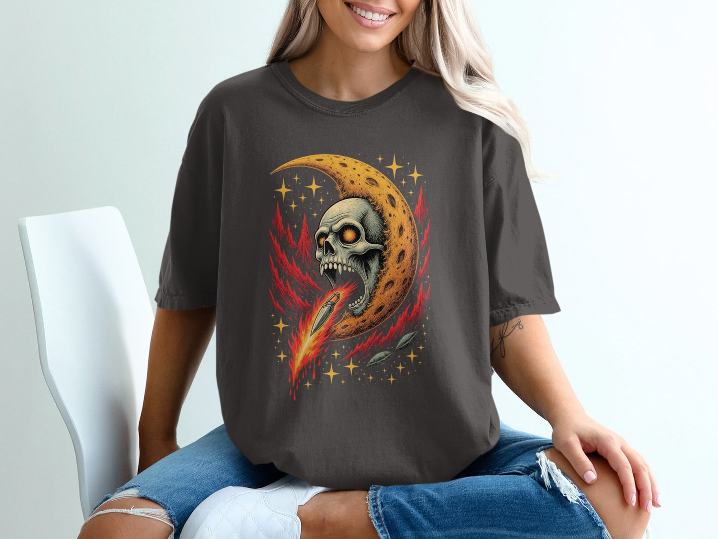 Moon Skull Breathing Fire Graphic T-Shirt product type