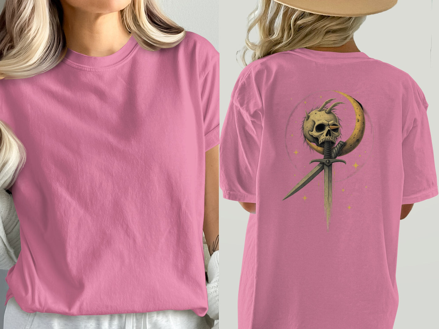 Skull with Sword and Moon Pink T-shirt product