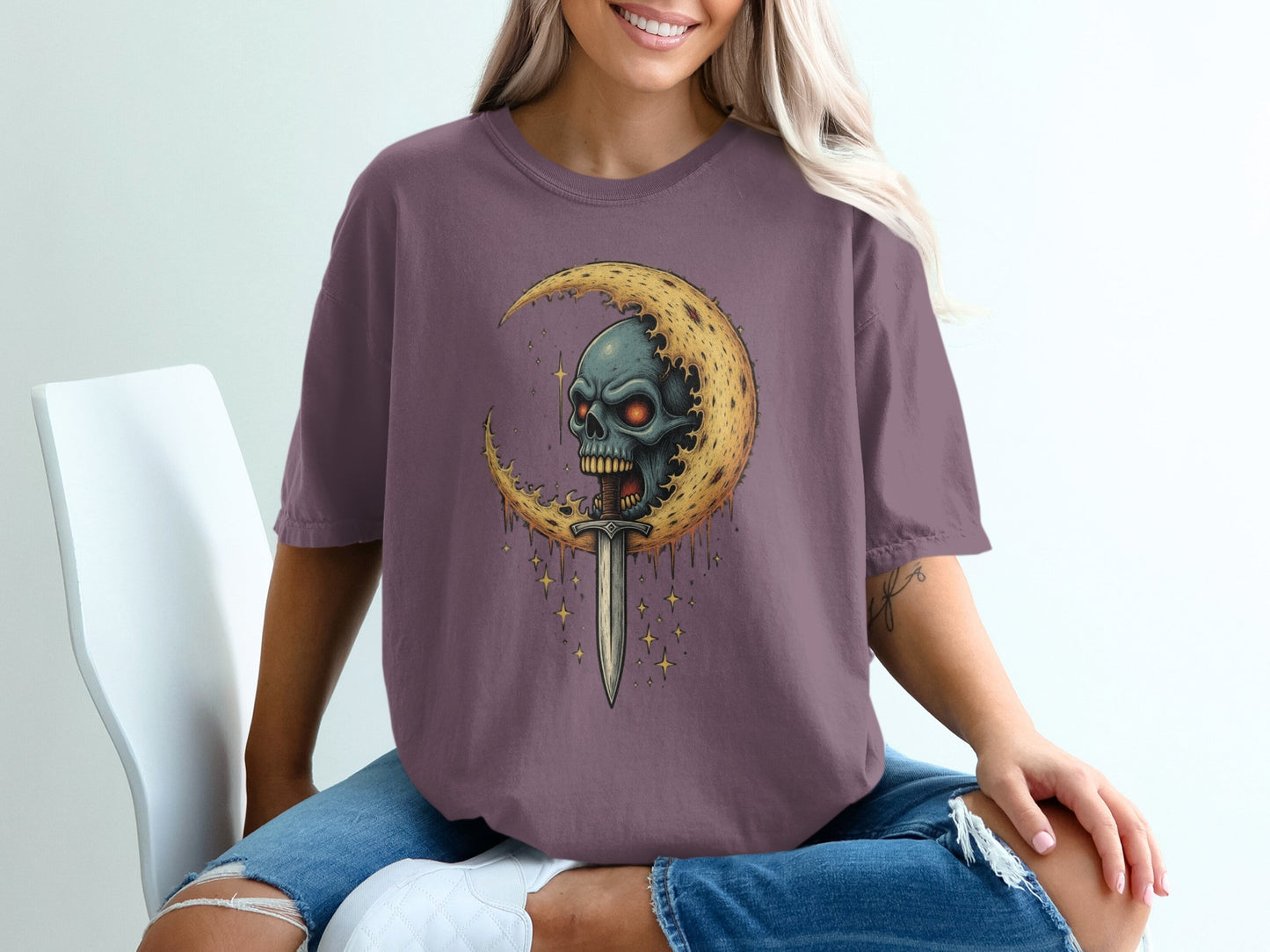 Moon and Skull Graphic Tee Shirt Fashion product type
