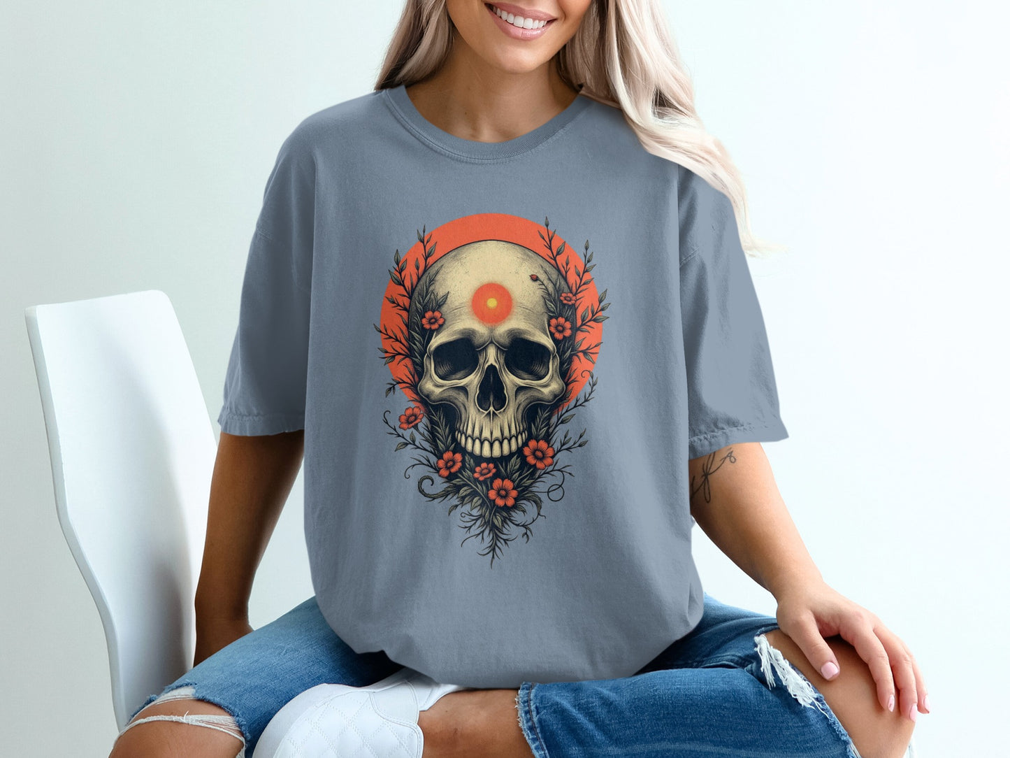 Skull with Roses Graphic Oversized Shirt product