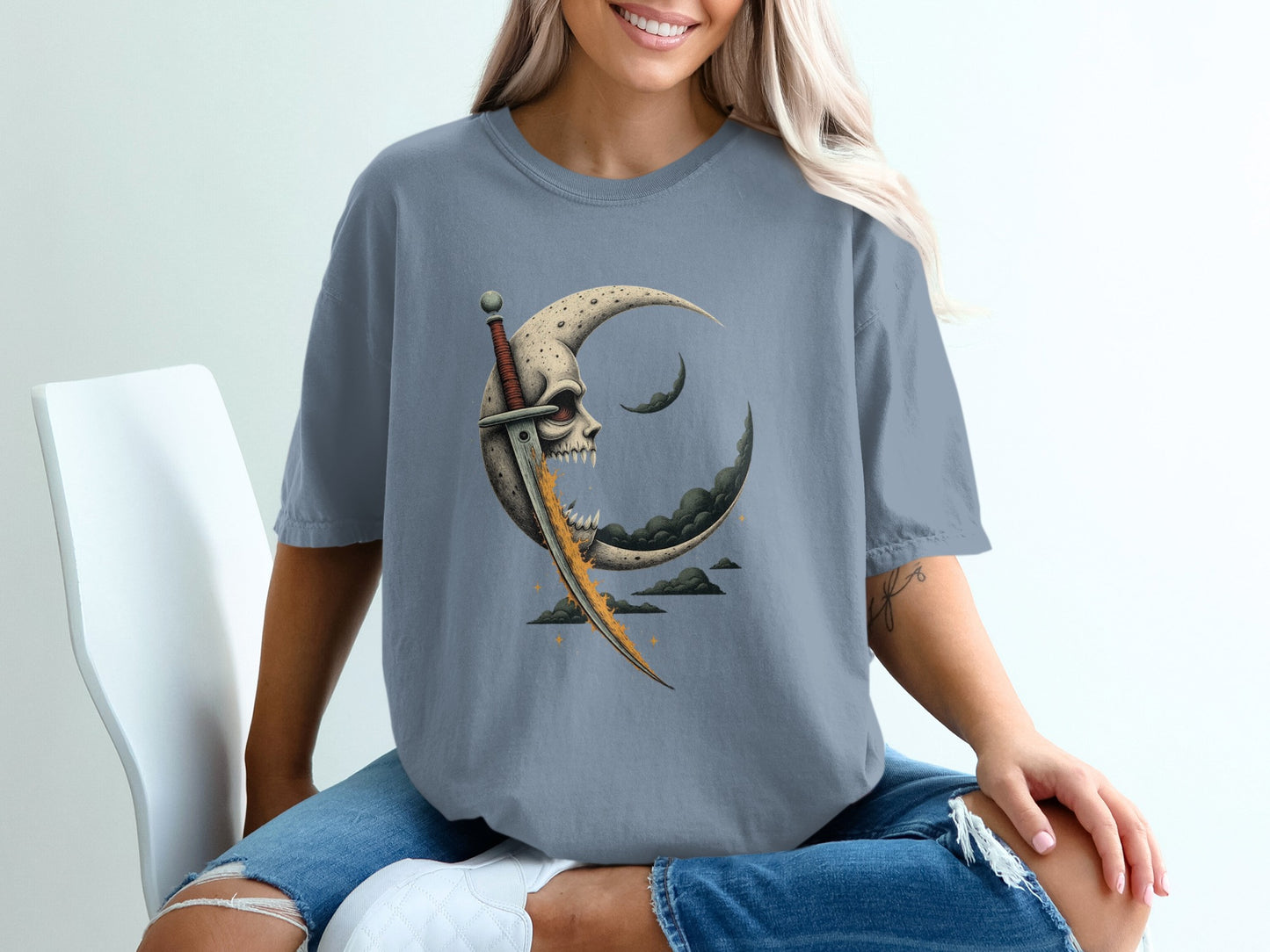 Celestial Skull Sword Moon Artistic Graphic Shirt product
