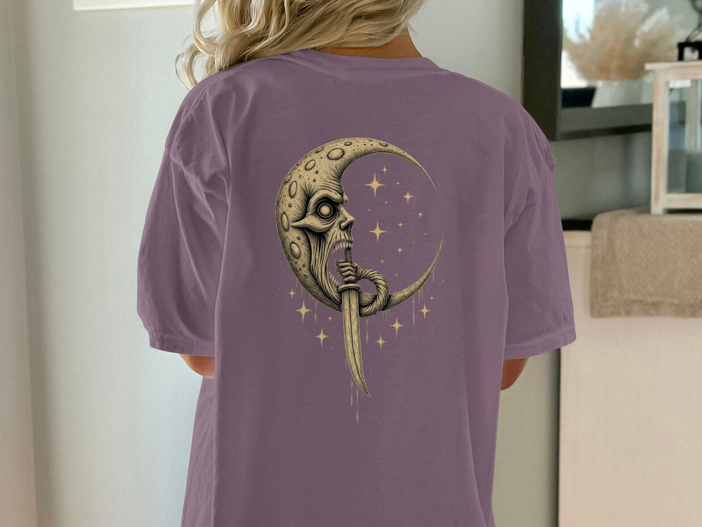 Moon and Stars Skull Design Purple T-shirt product