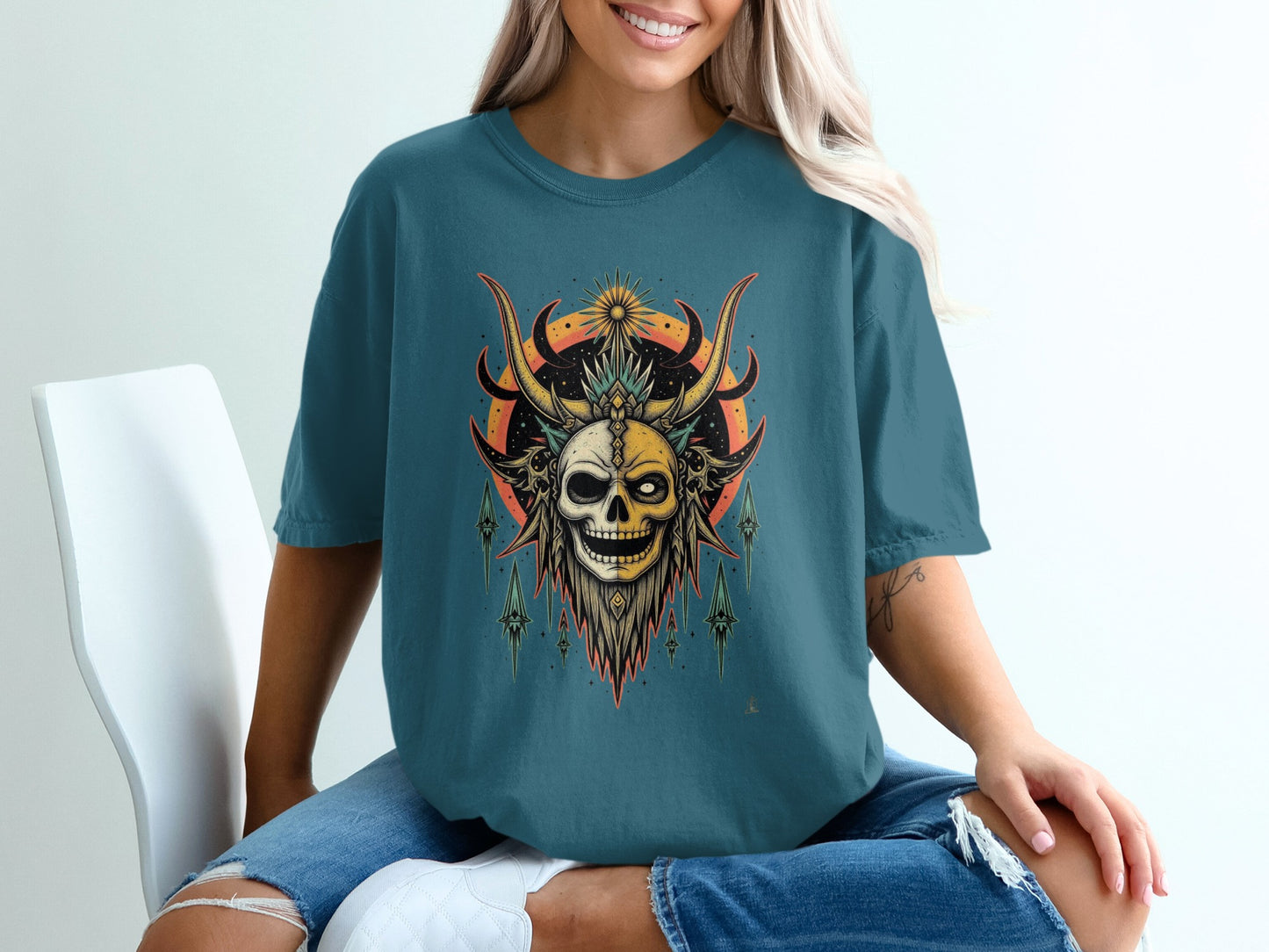 Mystical Skull with Horns Graphic T-Shirt product