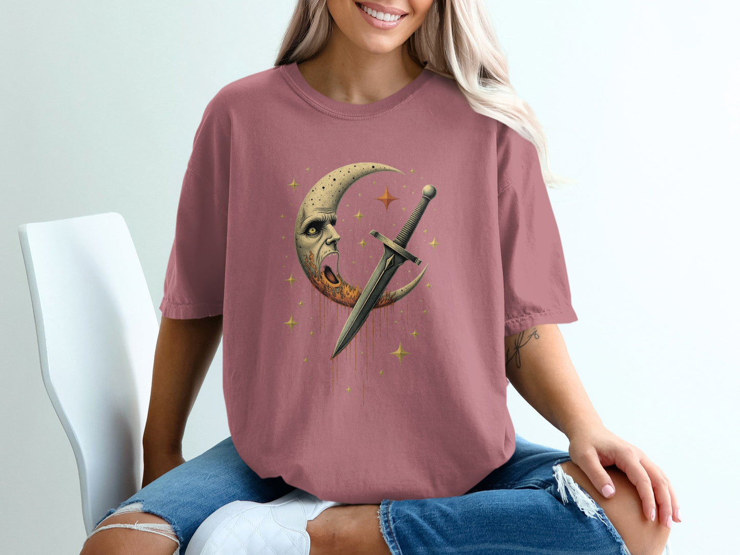 Crescent Moon and Dagger Graphic T-Shirt product