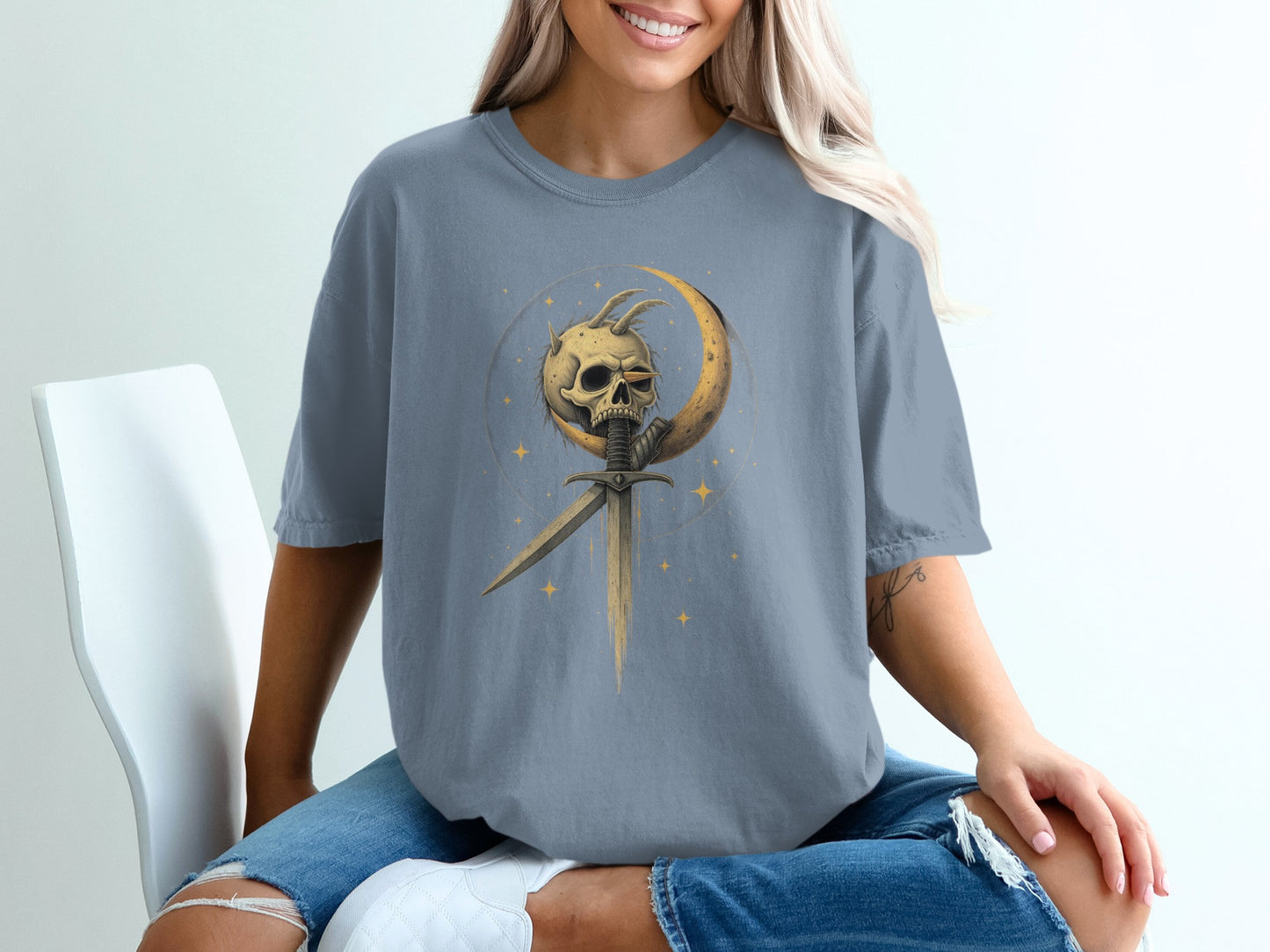 Skull Crescent Moon Graphic Oversized T-shirt product
