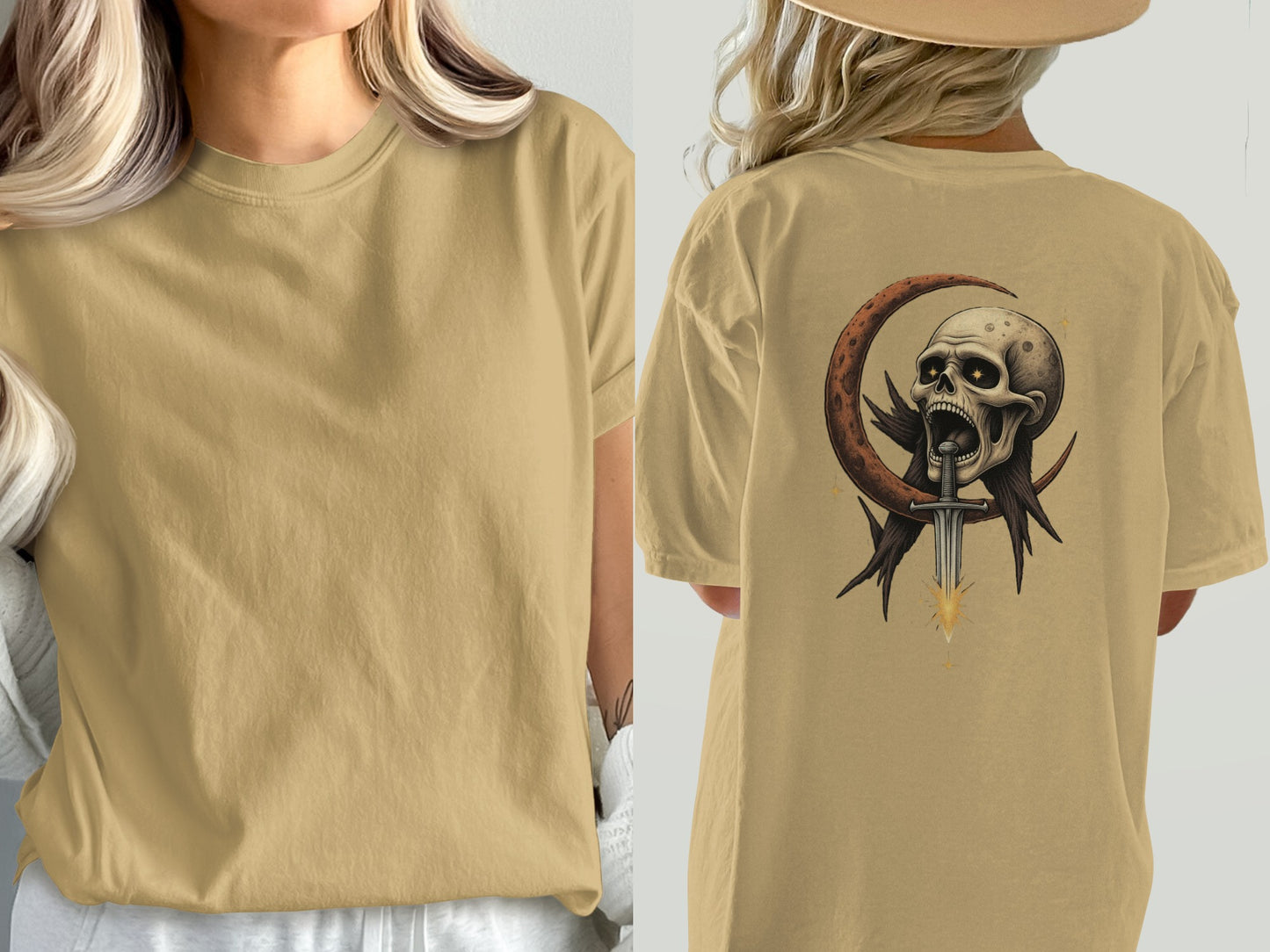 Skull with Dagger and Crescent Moon Graphic TShirt product type