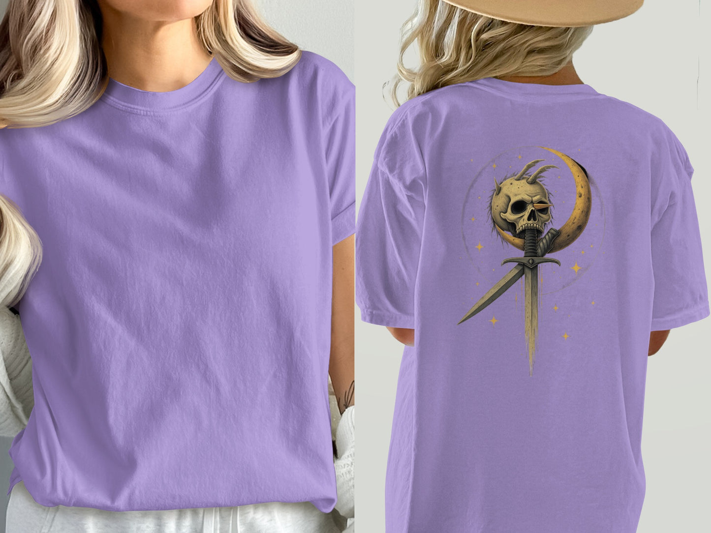 Moon and Skull Graphics T-shirt Cool Casual Style product type
