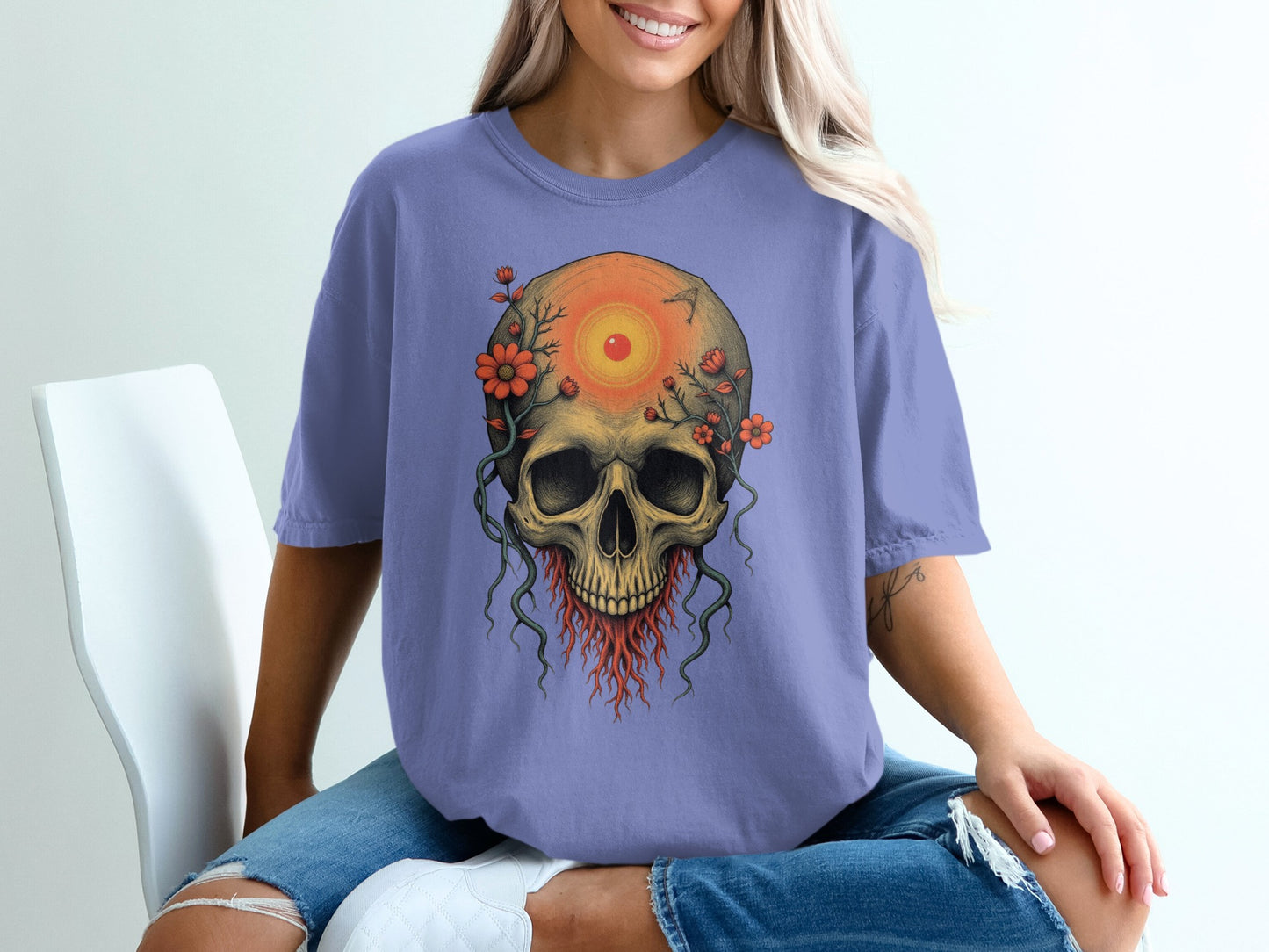 Skull Floral Design Casual Unisex T-Shirt product type