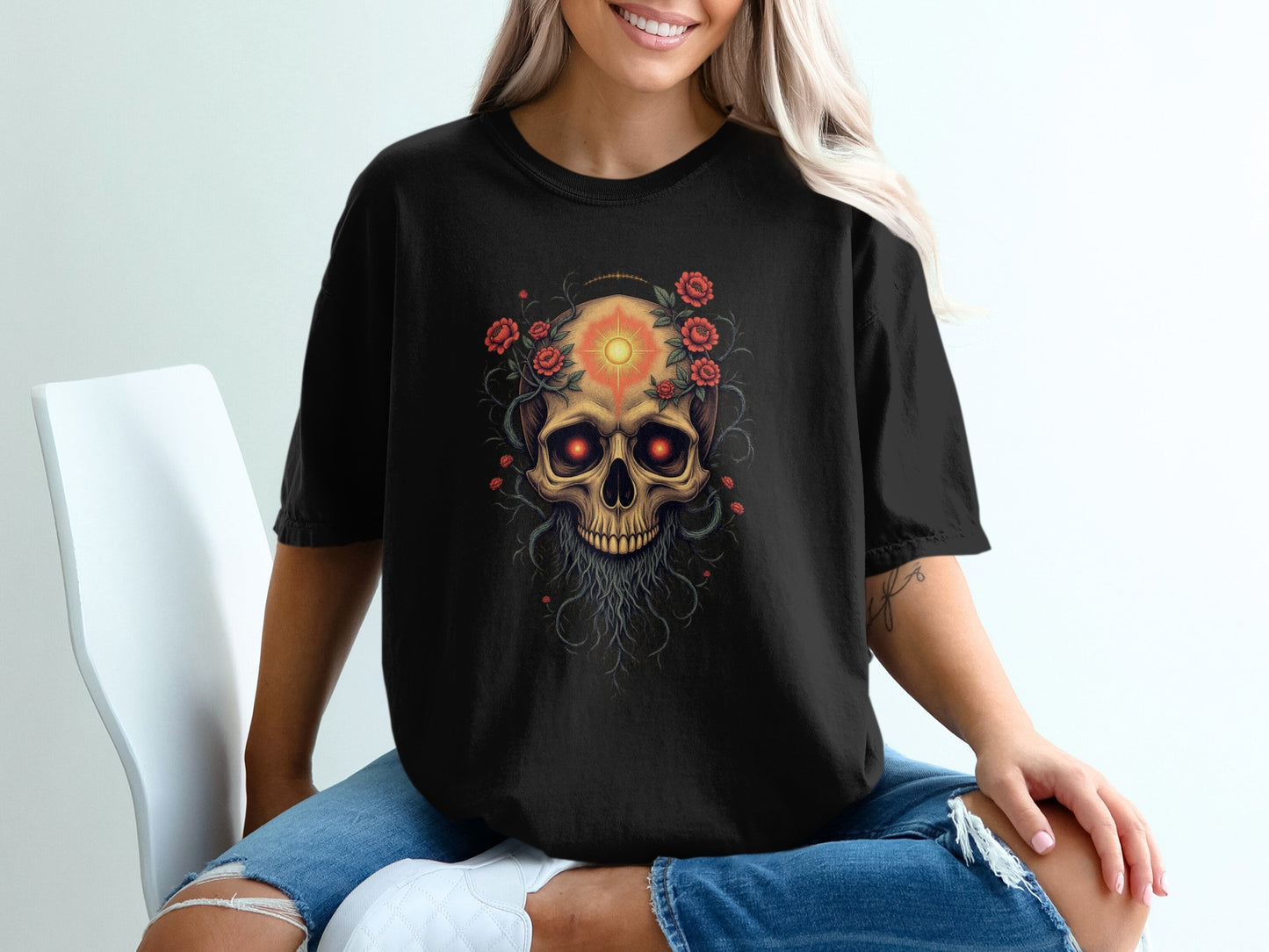 Skull with Floral Elements Graphic Print T-shirt product