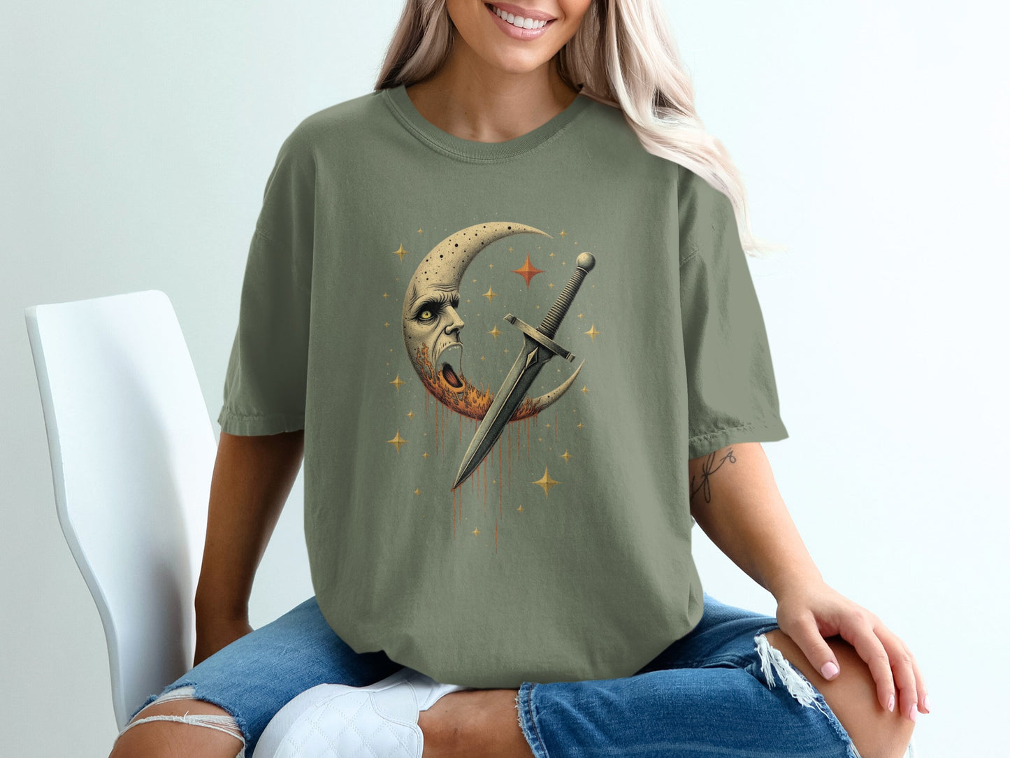 Moon Face and Dagger Graphic Printed Shirt product