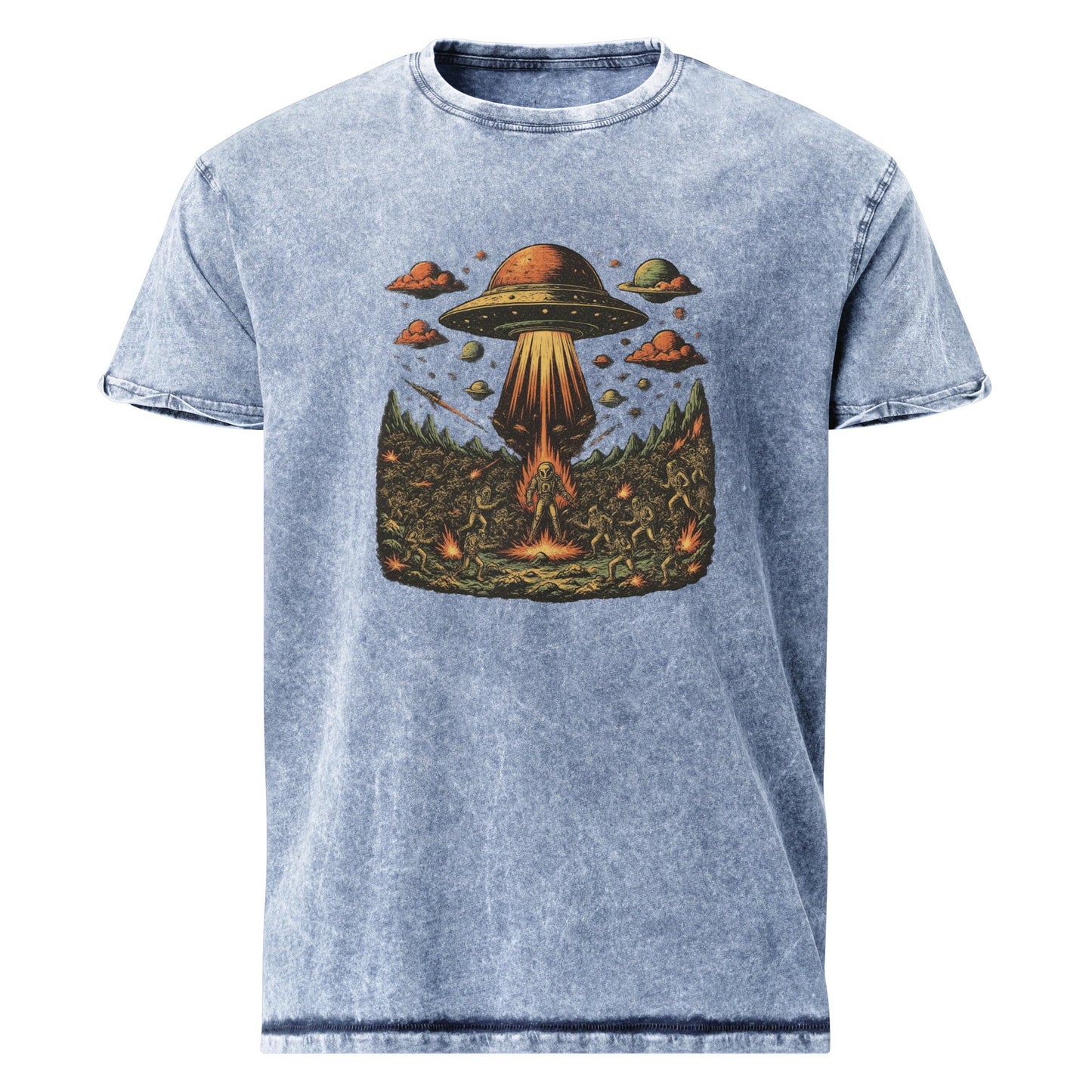 Alien Abduction Battle Tee | UFO Scene Graphic Shirt | Retro Sci - Fi Space Theme Apparel - IconVexa