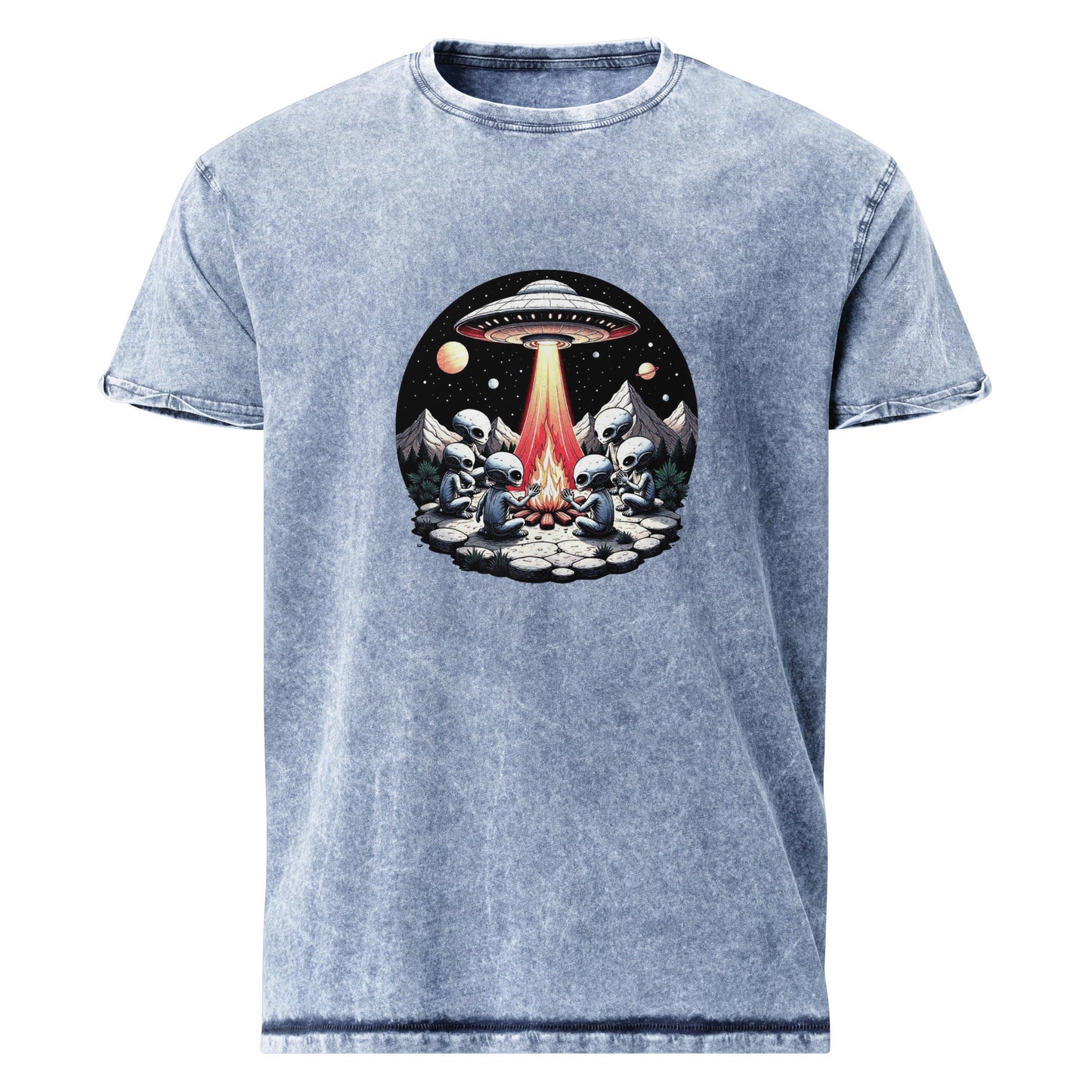Alien Campfire Tee | UFO Graphic Shirt for Space Lovers | Retro Sci - Fi Adventure Design - IconVexa