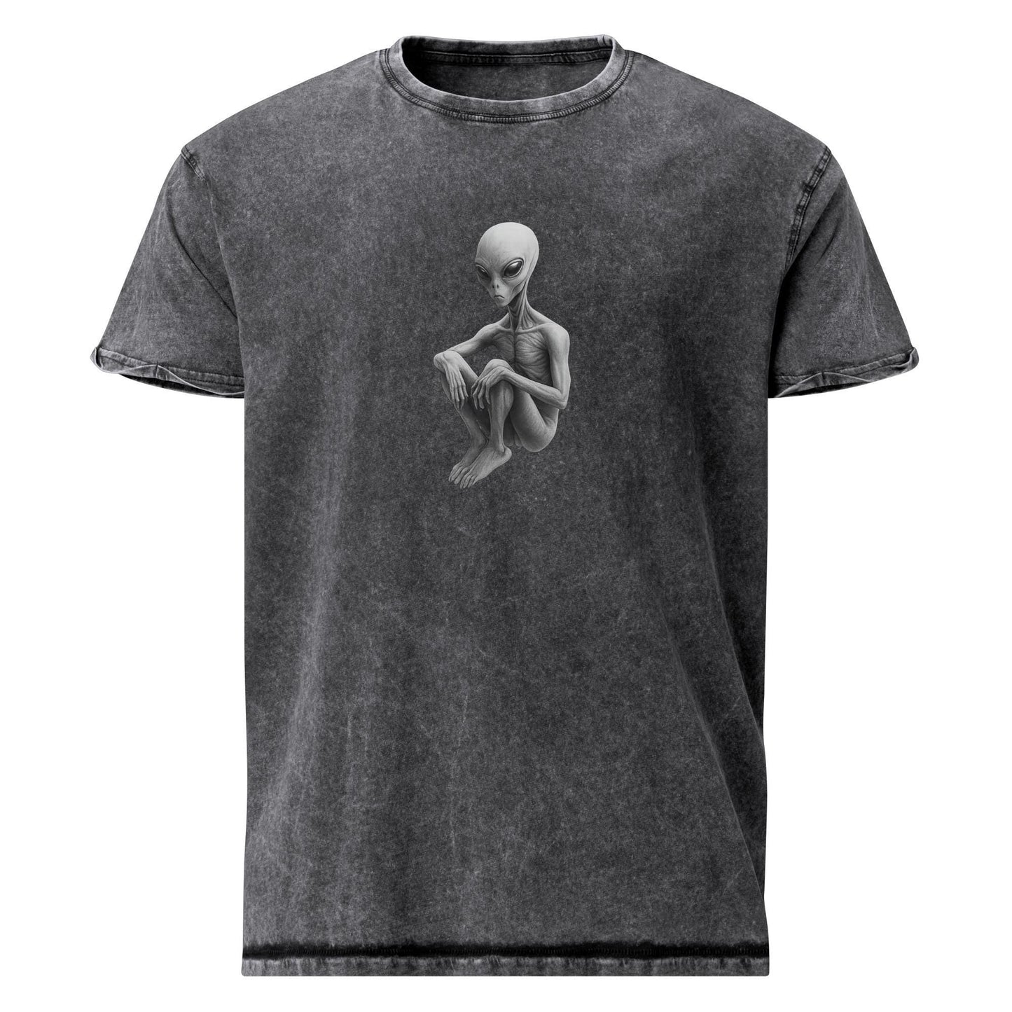 Alien In Thoughtful Silence | Vintage Sci - Fi Sketch Design | Emotional Grey Visitor Tee - IconVexa