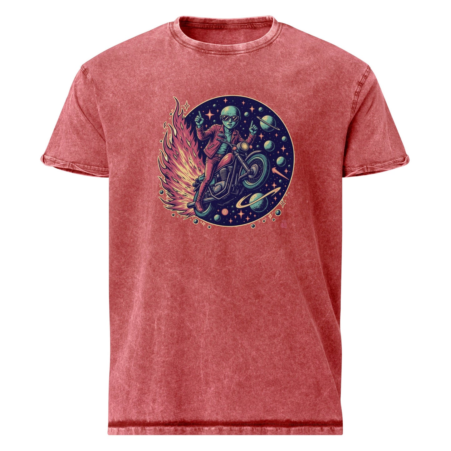 Alien Motorcycle T-Shirt | Retro Sci - Fi Graphic Tee | Outer Space Biker Shirt for Geeks - IconVexa