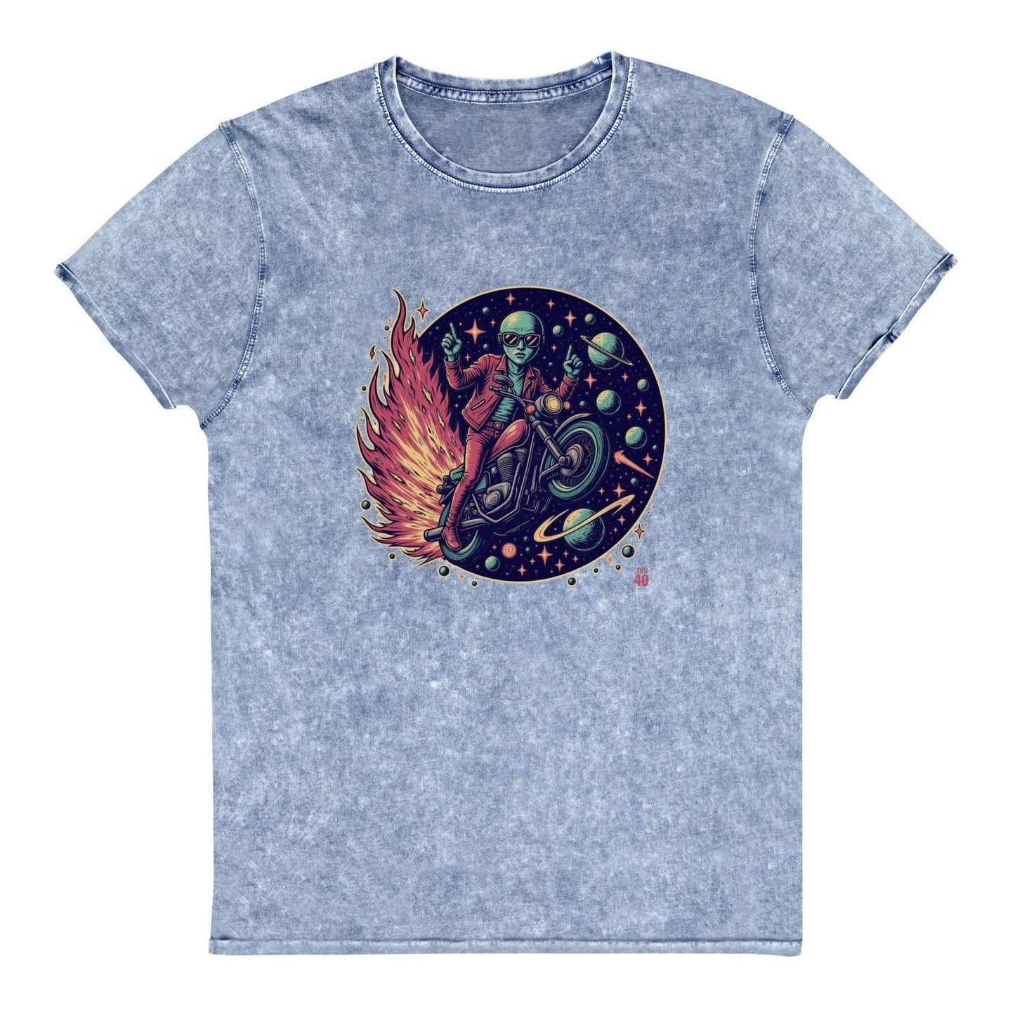 Alien Motorcycle T-Shirt | Retro Sci - Fi Graphic Tee | Outer Space Biker Shirt for Geeks - IconVexa