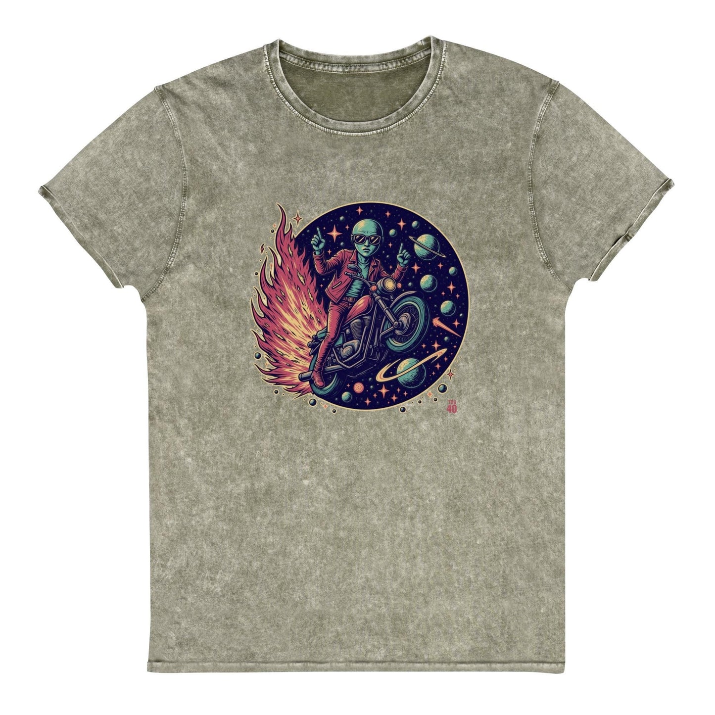 Alien Motorcycle T-Shirt | Retro Sci - Fi Graphic Tee | Outer Space Biker Shirt for Geeks - IconVexa
